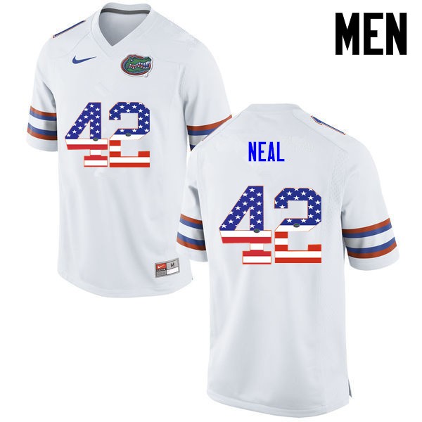 Florida Gators Men #42 Keanu Neal College Football Jersey USA Flag Fashion White